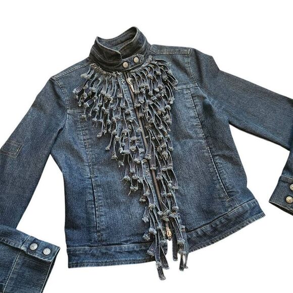 Armani Jeans Jackets & Blazers - Armani Jeans Denim Jacket Womens 6 Fringe Western Barn Dark Wash